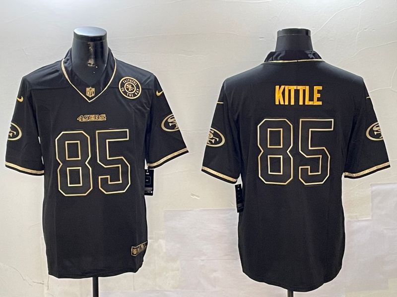 Men San Francisco 49ers #85 Kittle Black Gold Throwback 2024 Nike Limited NFL Jersey style 3
